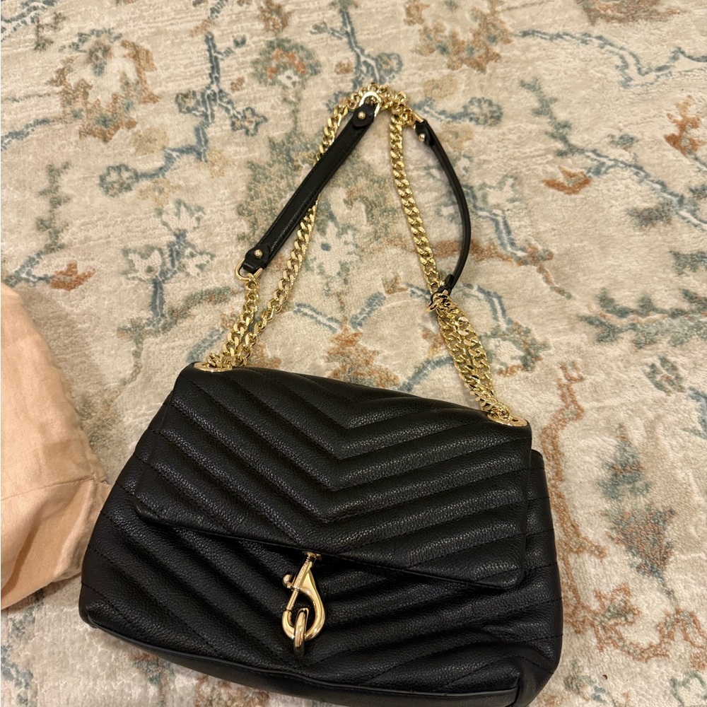 Rebecca Minkoff Black and Gold Quilted Shoulder Bag - Never Worn